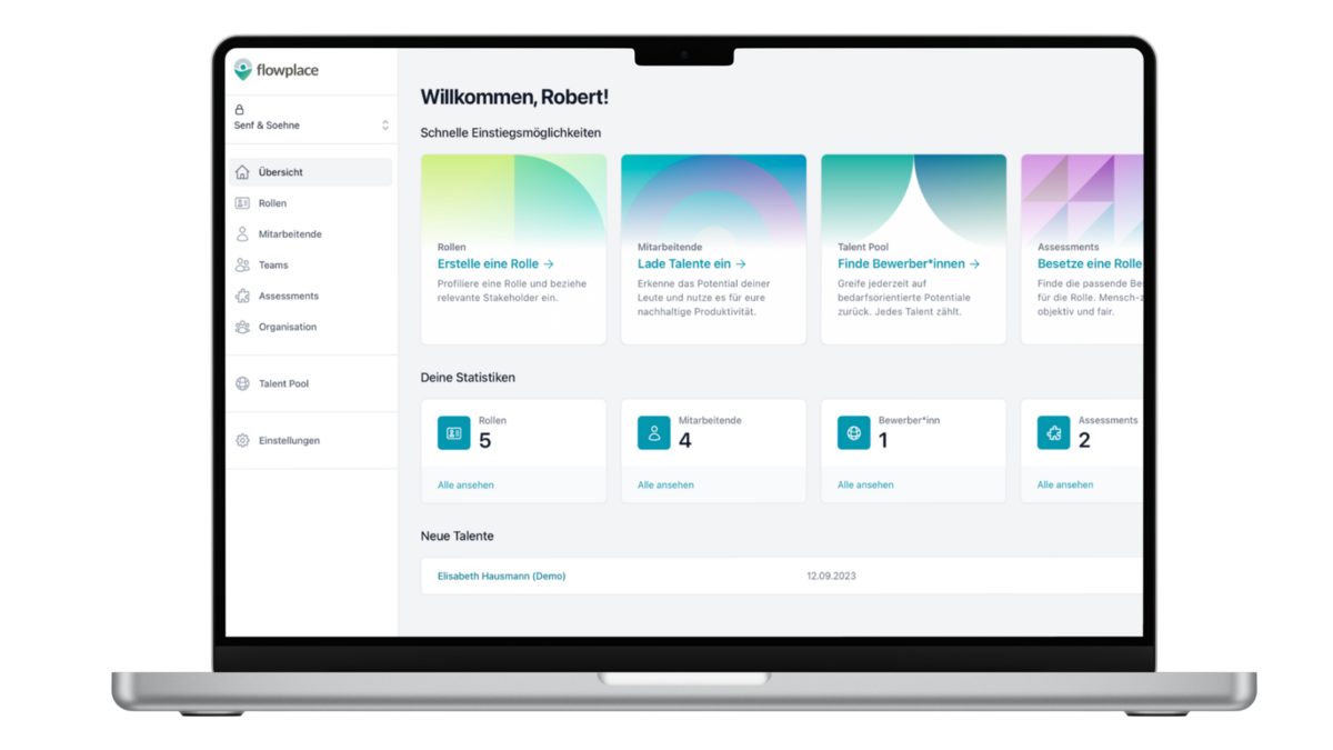 flowplace App — Team Dashboard auf MacBook